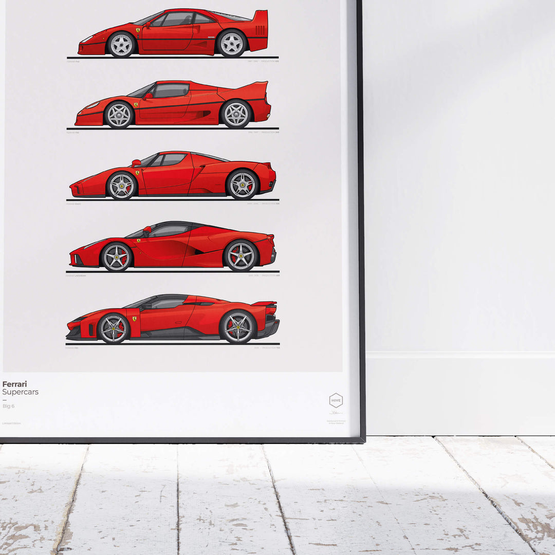Ferrari Supercars Big 6 (art print) | ROSSOautomobili